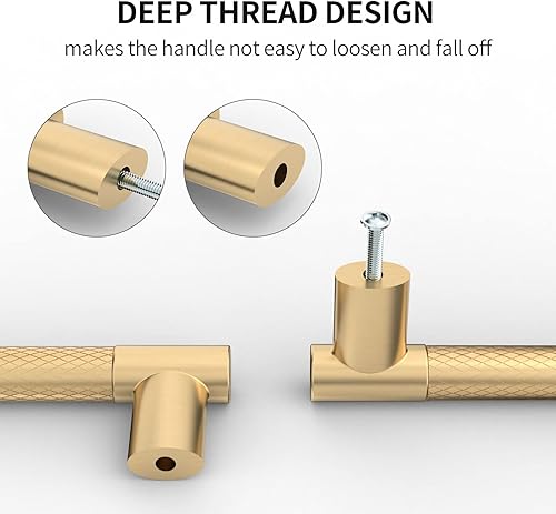 Miniatura 4 de Paquete de 10 manijas de gabinete de latón cepillado moleteado de 4 pulgadas (4.016 in), tiradores dorados de gabinete de cocina, manijas de
