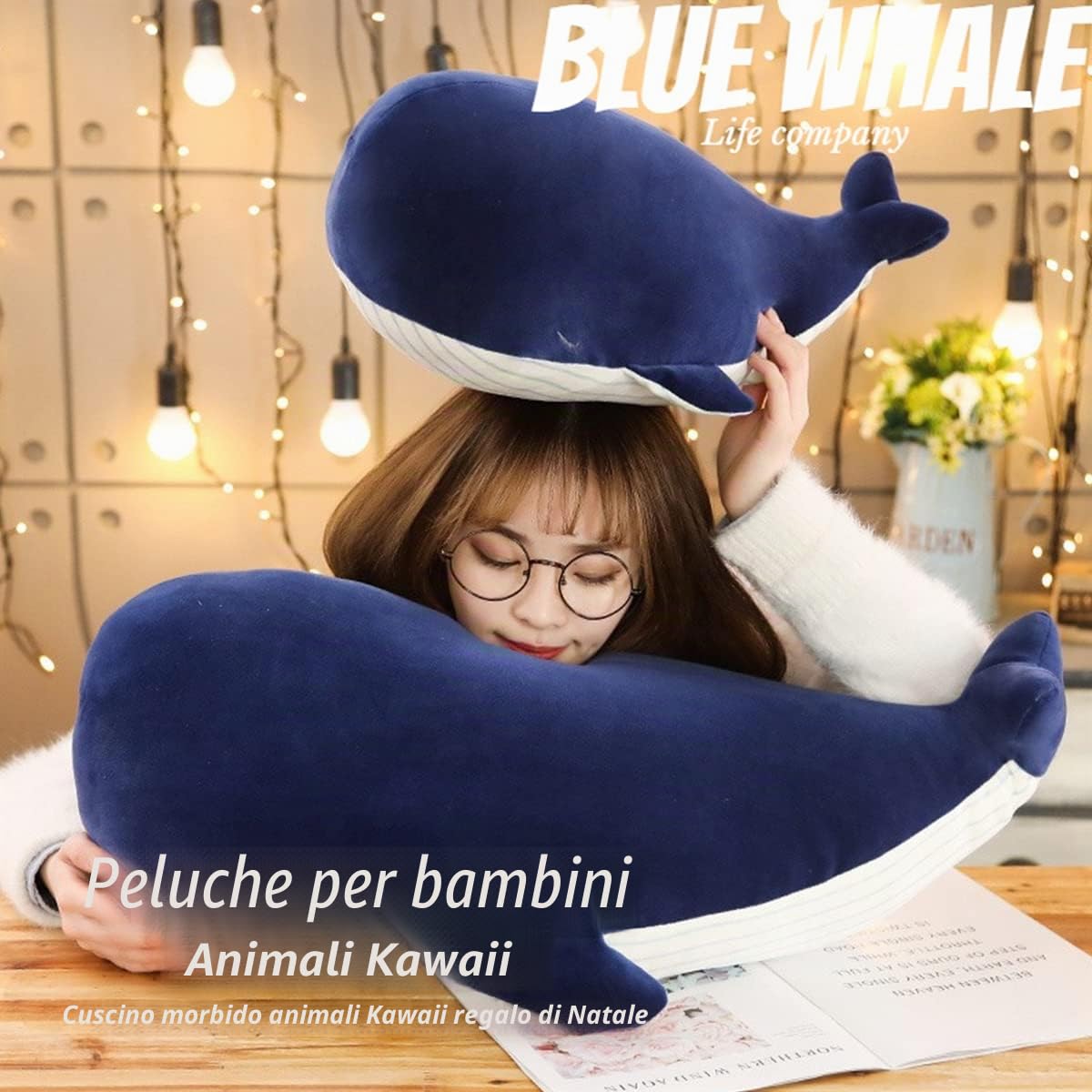 Kekeso Grande Balena Blu Peluche Giocattolo Morbido Che Abbraccia Cuscino Carino Bambola Della Peluche (45cm+25cm=17.71inch+9.84inch)