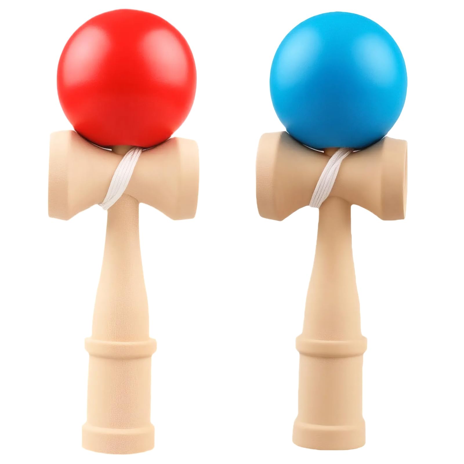 BORFUE 2 Pieces Wooden Kendama Toys Premium Hand Eye Coordination Improve with String Red and Blue Portable Group Game for Group Games Birthday Parties Final Celebrations Beech Wood Wood