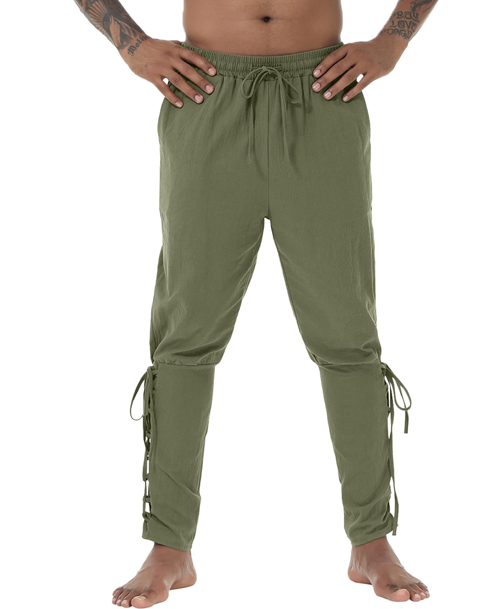 NANAMEEI Mittelalter Kleidung Herren Piratenhose Herren Piratenkostüm Cosplay Renaissance Wikinger Hose Freizeithose mit Taschen