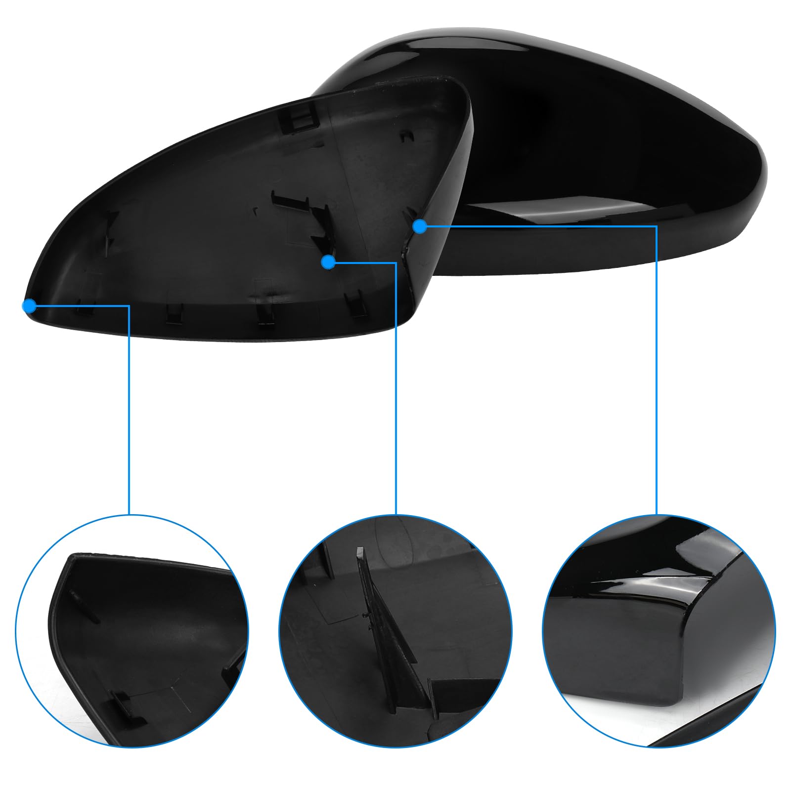 Capuchon de Rétroviseur Remplacement pour Peugeot 308 T9 MK2 2013-2022, Coque Retroviseur Exterieur De Voiture Couvercle Capuchon de Retroviseurs (Noir)