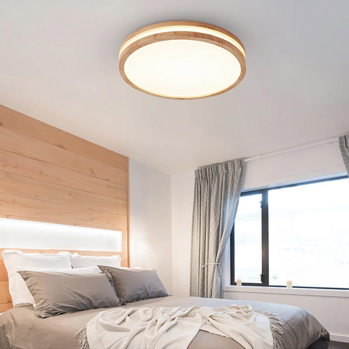 Lámpara de techo LED moderna (24 W, redonda, madera, 4500 K, luz neutra para sala de estar, cocina, pasillo, comedor, dormitorio, diámetro de 30 cm)