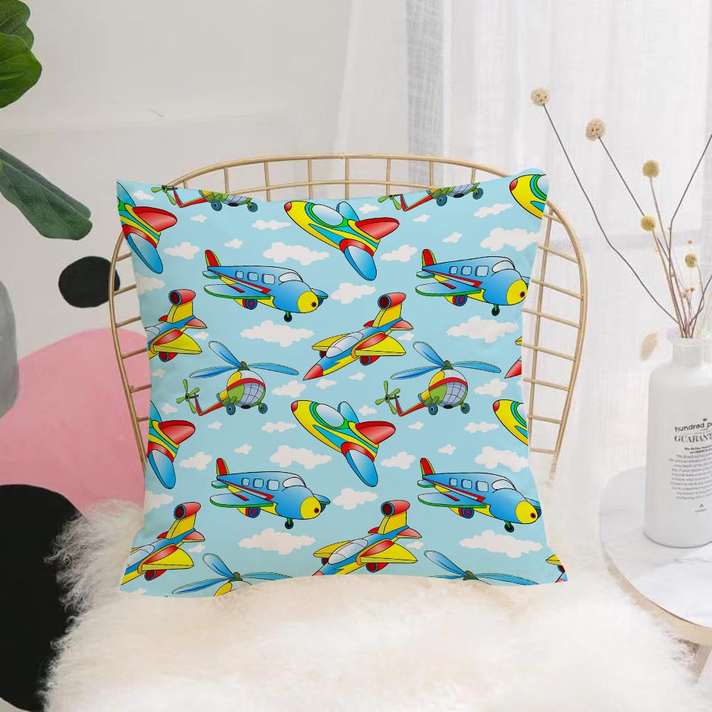 HYOSXW Cushion Cover,Throw Pillow Case Home Decorative for Living Room Bedroom Sofa Chair 16X16 Inch,Children deco, cartoon planes and helicopters in the air1,Pillowcase 40X40cm