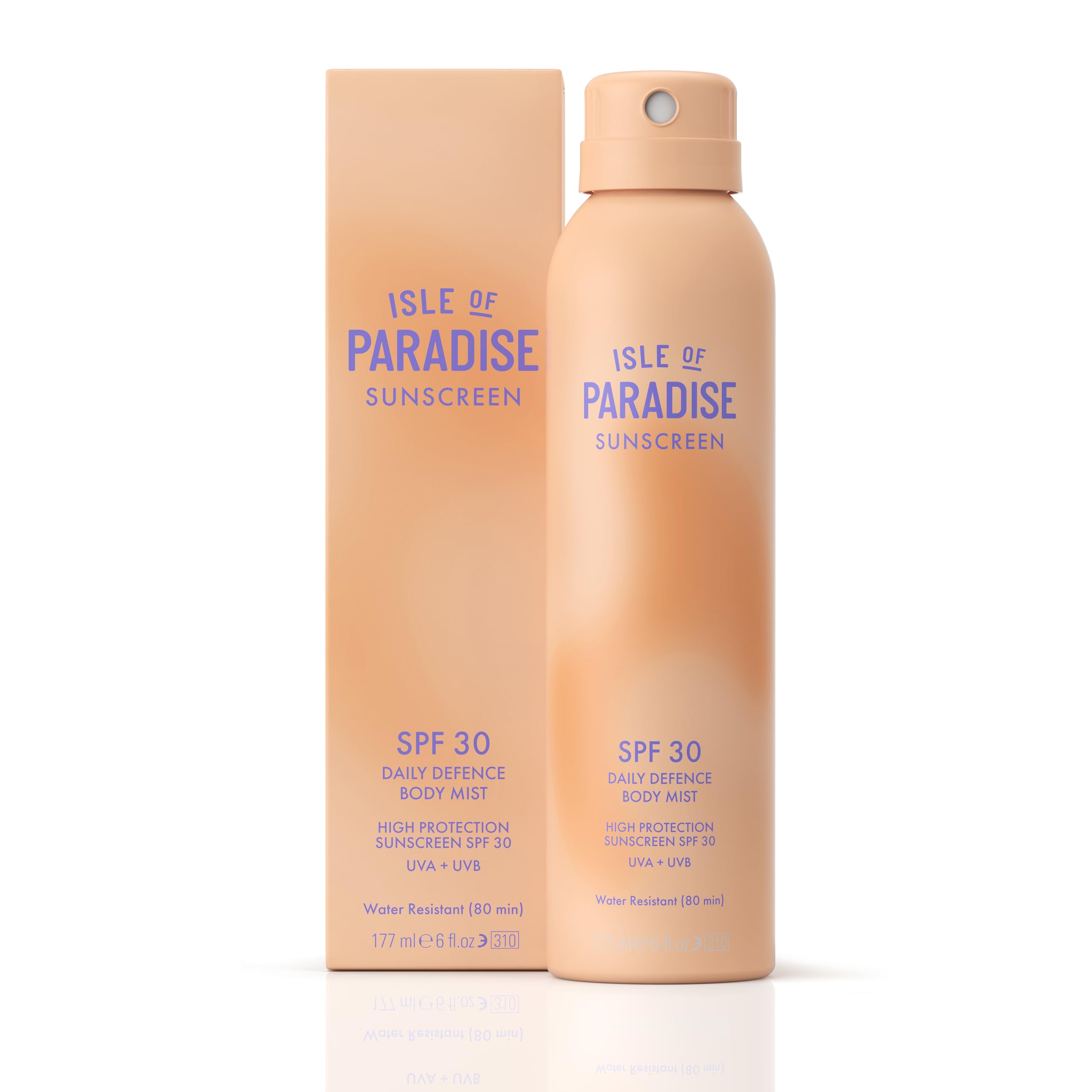 Isle of Paradise Daily Defense SPF 30 Body Mist 177ml – Weightless, 360° Spray Sunscreen with Niacinamide, Cica & Biome Complex – Fast-Drying, Water-Resistant, Radiant Finish