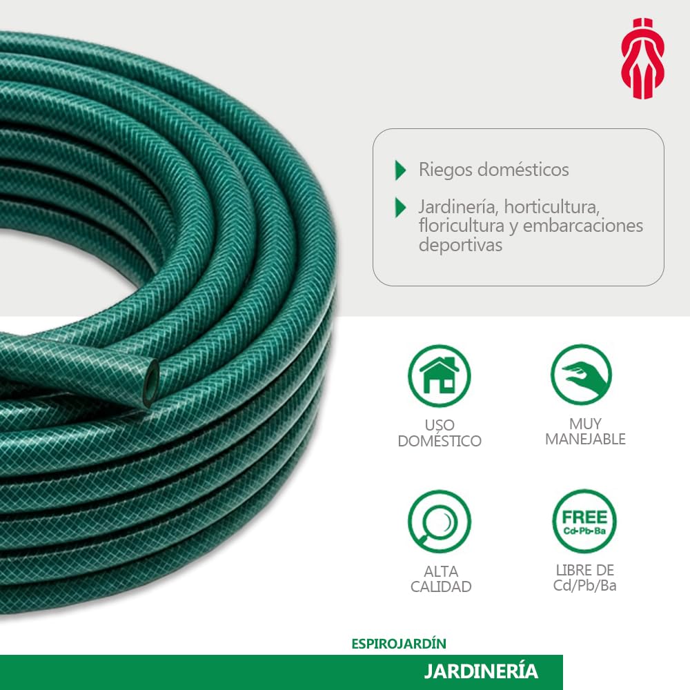 ESPIROFLEX Manguera de Jardín 25 metros de PVC 3/4" para Riegos Domésticos | Manguera de Agua Elástica y Flexible Reforzada con Malla de Poliéster | Modelo Espirojardín
