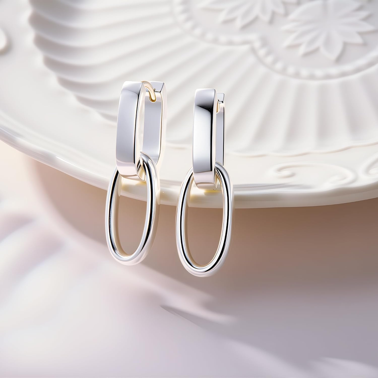 14K Gold Plated 925 Sterling Silver Dangle Earrings For Women Drop Earrings Small Sterling Silver Earrings Square Huggie Paperclip Dangly Hoop Silver Hoops Earrings Jewelry - Image 4