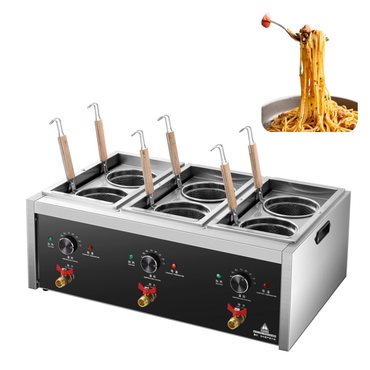 Koalalko Commercial Pasta Cooker with 6 Holes Noodle Cooking Machine Pasta Makers Boiler Cooker Machine Noodles Table with 6 Basket Noodle Dumpling Maker with Noodle Filter 110V US plug