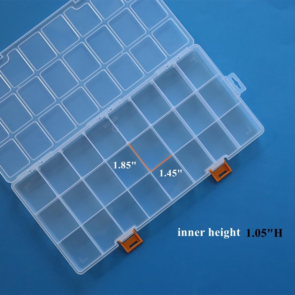 Confezione da 3 scatole portaoggetti in plastica trasparente a 24 scomparti con divisori, contenitori trasparenti per piccole parti, perline, bottoni, gioielli, diamanti, forniture