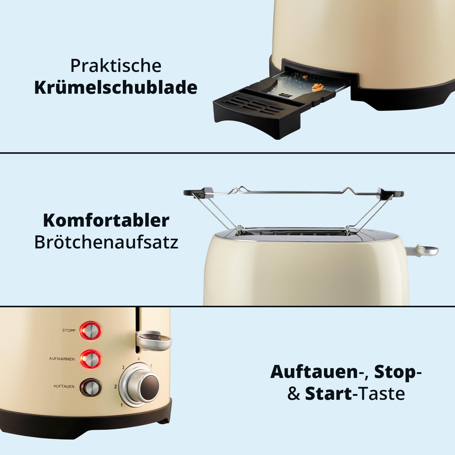 KHG Retro Frühstücksset Toaster 2 Scheiben 800W Kaffeemaschine 1,5L 12 Tassen 900W 2-teilig Creme