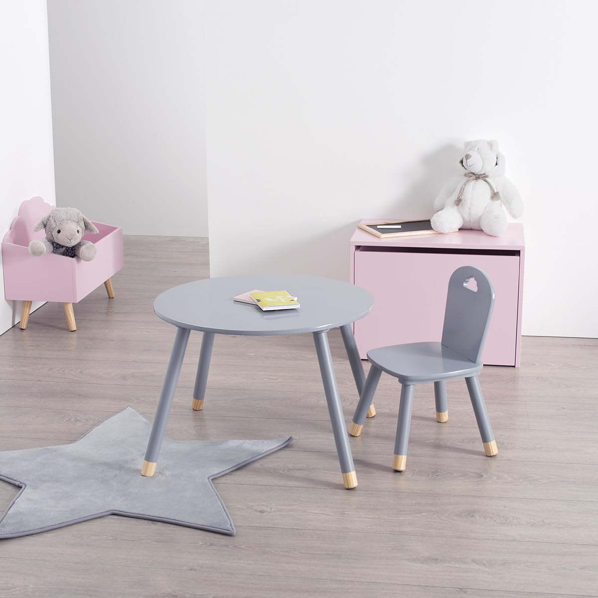 ATMOSPHERA CREATEUR D'INTERIEUR Runder Tisch aus Holz für Kinder, Farbe: Grau