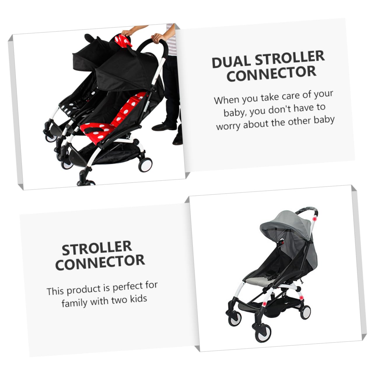 3 Stück Kinderwagen Verbinderset für Zwei Einzelkinderwagen | Schwarz, Eisen und Kunststoff, Leicht und Robust, für Familien mit Zwei Kindern, Outdoor Einsatz
