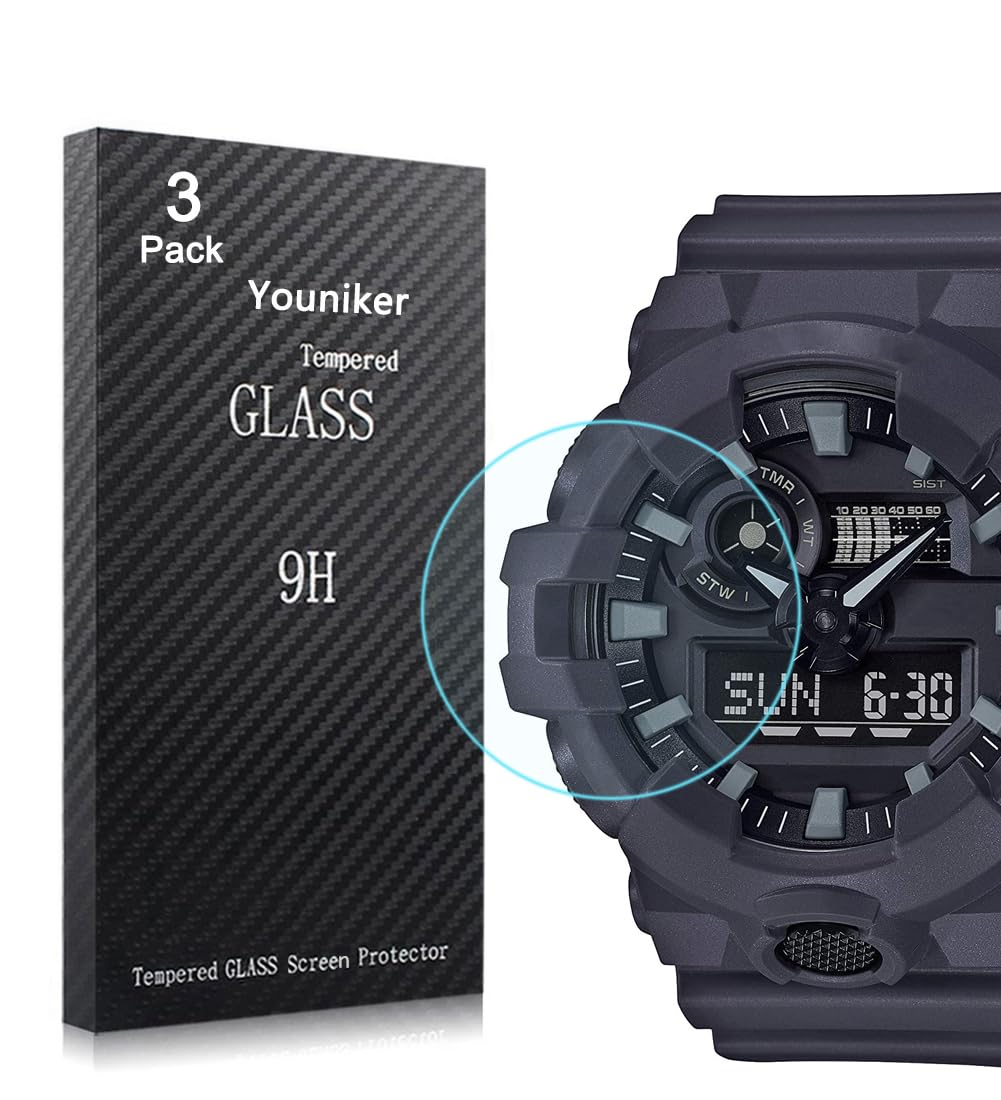 Youniker 3 Pack Compatible for GA700 Screen Protector Tempered Glass for GA-700 Watch Screen Protectors Foils Glass Anti-Scratch