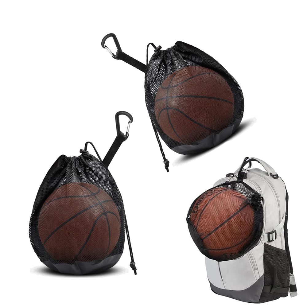 Lot de 2 sacs de basket-ball en filet, sac à dos, portable, sac de basketball, sac en filet, accessoires de football, volley-ball, accessoires de basketball, football, tennis, adultes