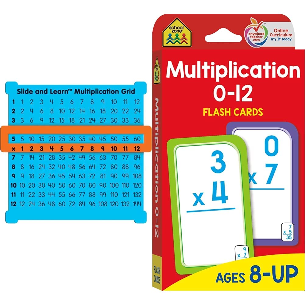 Really Good Stuff Slide and Learn Multiplication Grids, 5⅞” by 5½” (Set of  12) & School Zone - Multiplication 0-12 Flash Cards - Ages 8+, 3rd Grade,  4th Grade, Elementary Math: Amazon.com: Industrial & Scientific