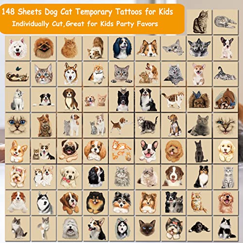 Charlent CLT040 148 Pcs Dog Cat Temporary Tattoos For Kids - 3D Individual Puppy Kitten Tattoos For Boys Girls Animals Birthday Party Favors Goodie Bag Fillers thumb #2