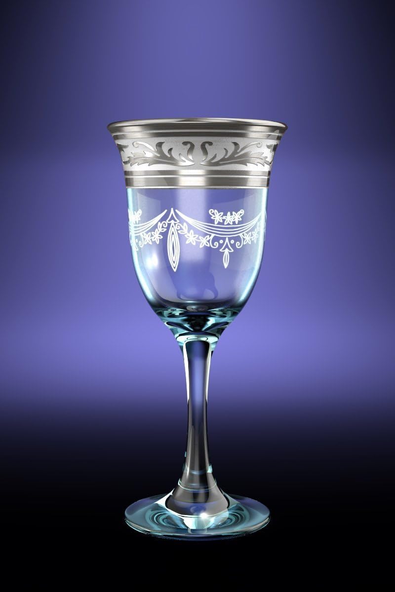 Crystal Goose GX-09-863, 8-Ounce Wine Glasses with Platinum Trim, Floral Design Platinum-Plated Rim Red White Wine Glasses on a Long Stem, 6-Piece Set