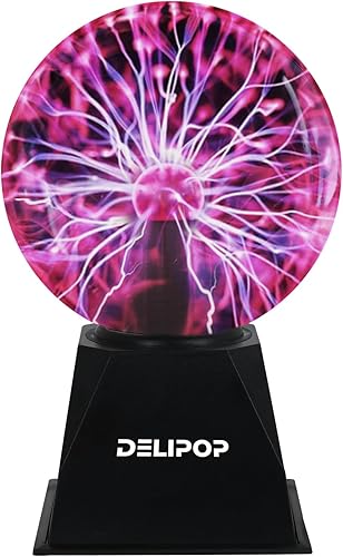 DELIPOP Bola de plasma de 8 pulgadas, luz roja con cable enchufable, lámpara mágica de bola de plasma, luz de discoteca sensible al tacto y al