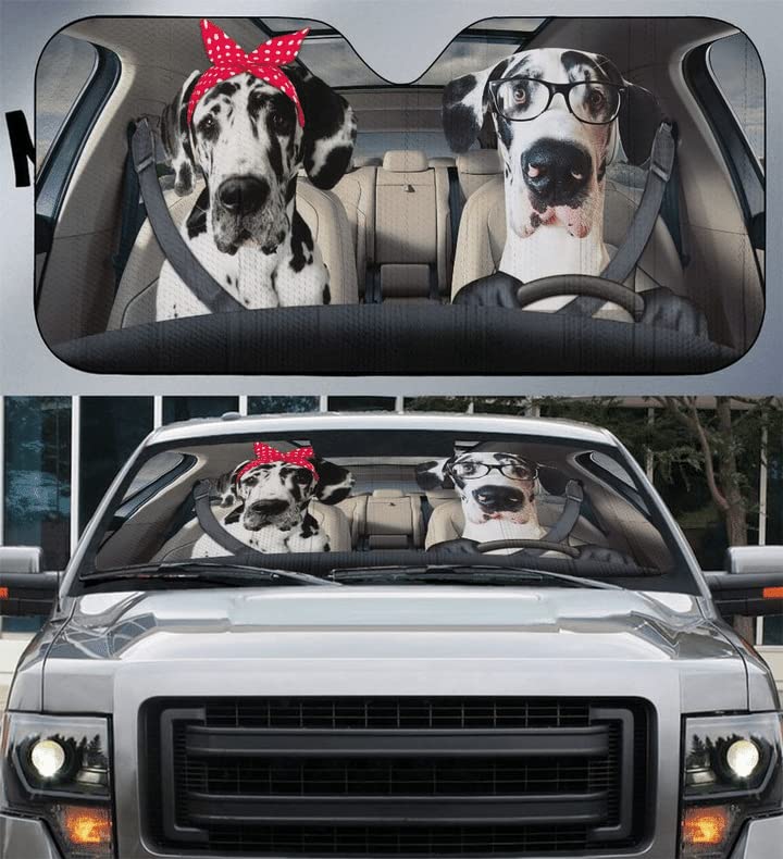 Pare-soleil de pare-brise voiture et protection thermique été dogue allemand arlequin