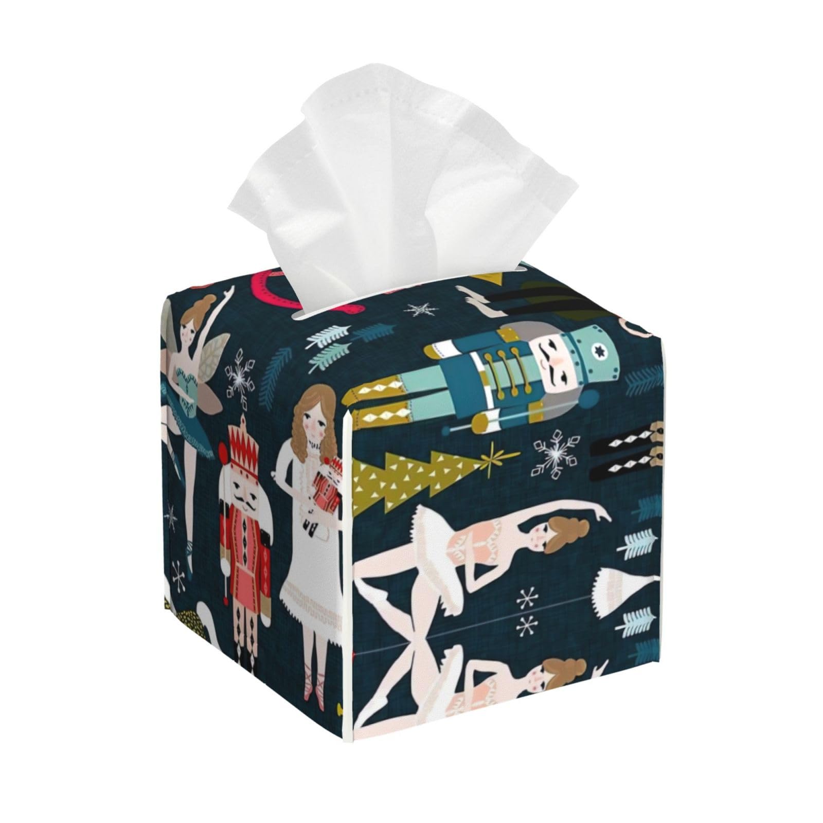 Women_s Nutcracker Ballet Xmas Dance Leather Tissue Box Cover â€ Concealing Tissue Holder for Toilet, Living Room, Table Desk, Office, Car