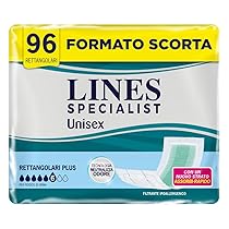 Lines Specialist Pannoloni Rettangolari, Pannoloni per Incontinenza Donna e Uomo, Asciutto Lampo, Tecnologia Neutralizza Odore, Assorbenza Plus, Taglia Unica, Scorta da 96 Unità