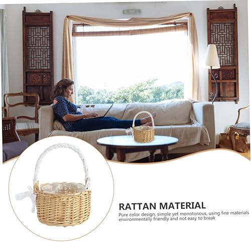 Miniatura 7 de Holibanna 3 Pcs Hand Woven Flower Basket Seagrass Picnic Hamper Wicker Picnic Baskets Easter Basket with Handle Wedding Candy Basket White Lace