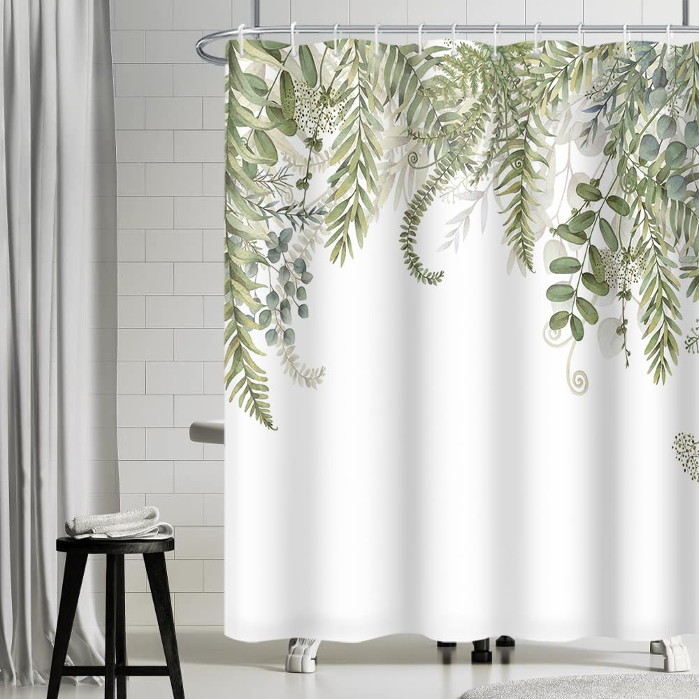 Uiiooazy Cortina de Ducha de Hoja Eucalipto, Cortinas de Ducha Verde Oro Abstracto Planta Cortinas de Baño Antimoho Impermeable Lavable Tejido de Poliéster Cortina Ducha con Ganchos 90x180cm — view 342