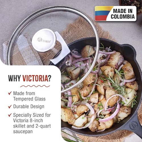 Image of 7.5-Inch Glass Lid for Victoria Round 8-Inch Cast Iron Skillet or Pan, Custom Made for Only Victoria Brand, Internal Diameter 7.5-Inch, External Diameter 8 Inch