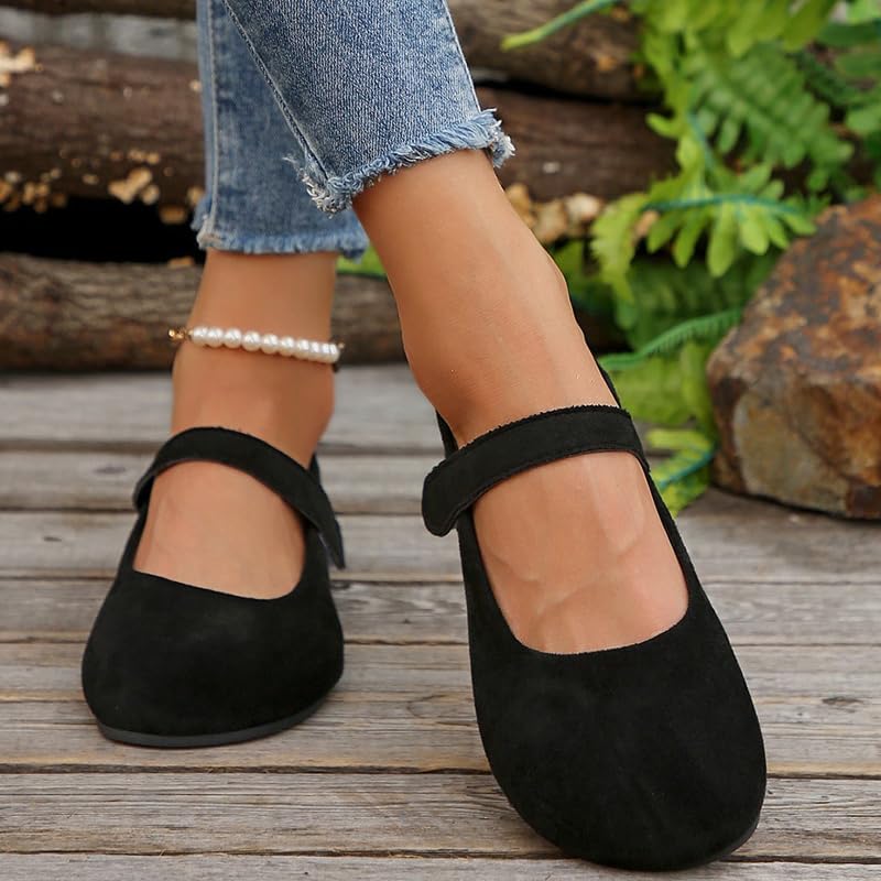 Women's Vintage Mary Jane Flats, Elegant Faux Suede Ballet Flats Women Dressy, Casual Comfortable Round Toe Ankle Strap Ballet Shoes for Office Work Walking3