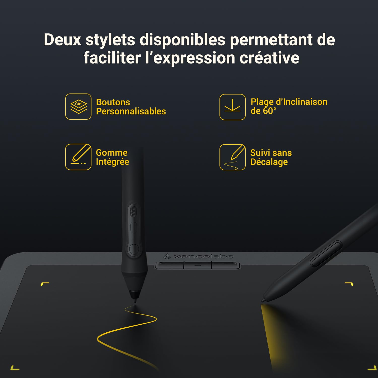 Xencelabs Pen Tablet Medium Tablette Graphique, Tablette Dessin Graphique sans Fil, 2 Stylets sans Batterie 12 Pouces Ratio 16:9 Tablette pour Windows-Arm/Windows/Mac/Linux