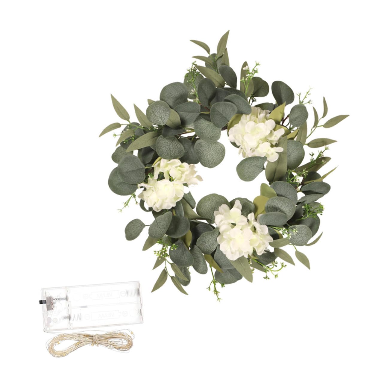 Alipis 1set Ghirlanda Estiva Fiori Artificiali Di Ortensia e Eucalipto Decorazione Per Appendi Casa e Feste Include Luce Led Per Atmosfera Accogliente