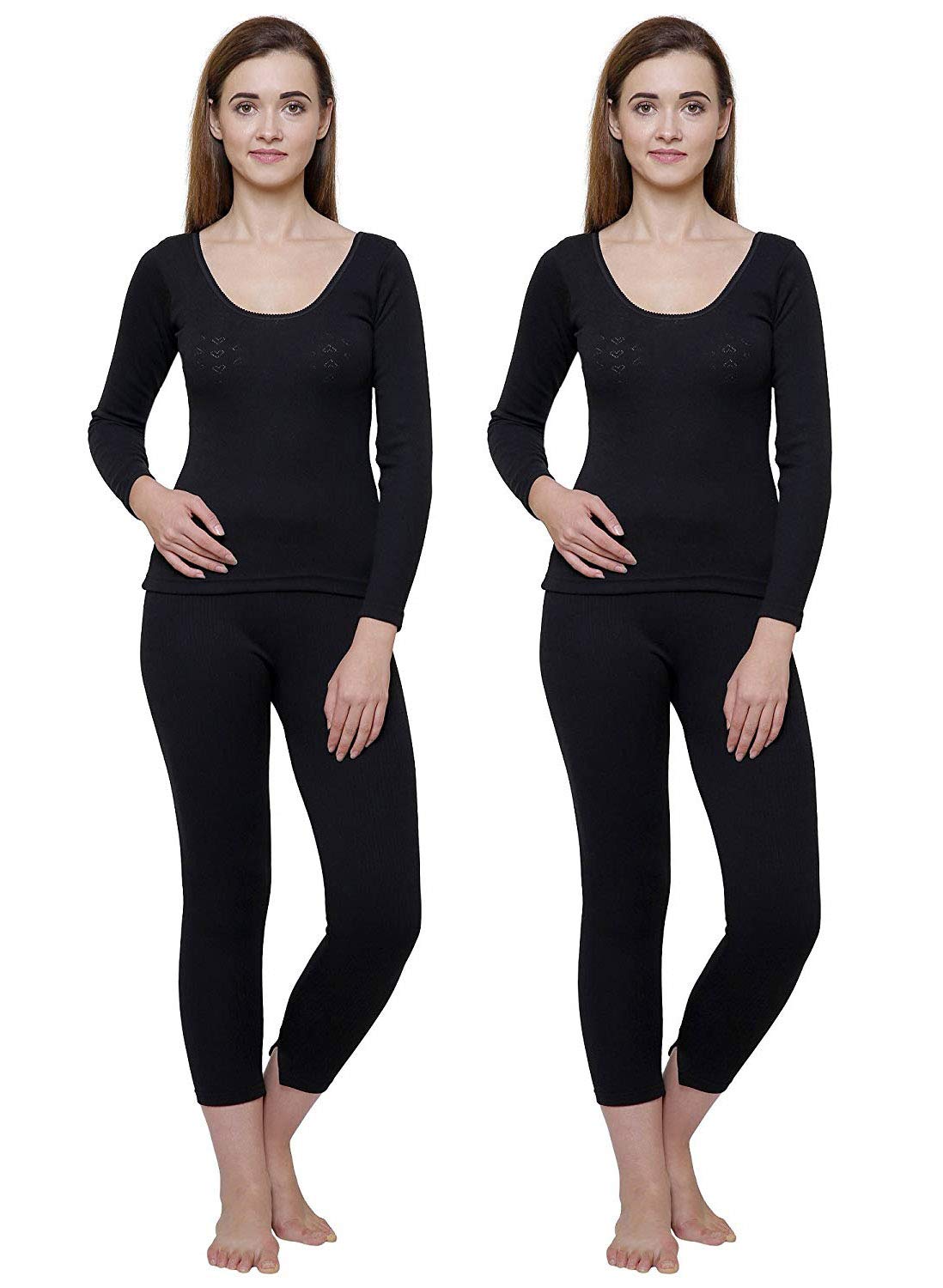 bodycare insider Gold Women Black Round Neck Full Sleeves Upper/Top and Lower/Trouser/Bottom Thermal Set - Pack of 2-picture-49