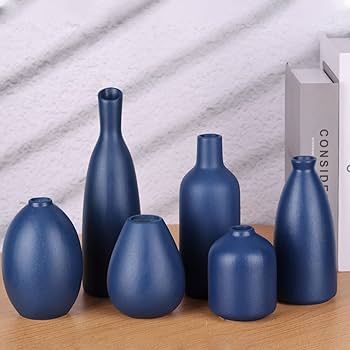 青い陶器の花瓶と皿のセット Amazon.co.jp: ブルーセラミック花瓶 - 青いつぼみの花瓶 6個