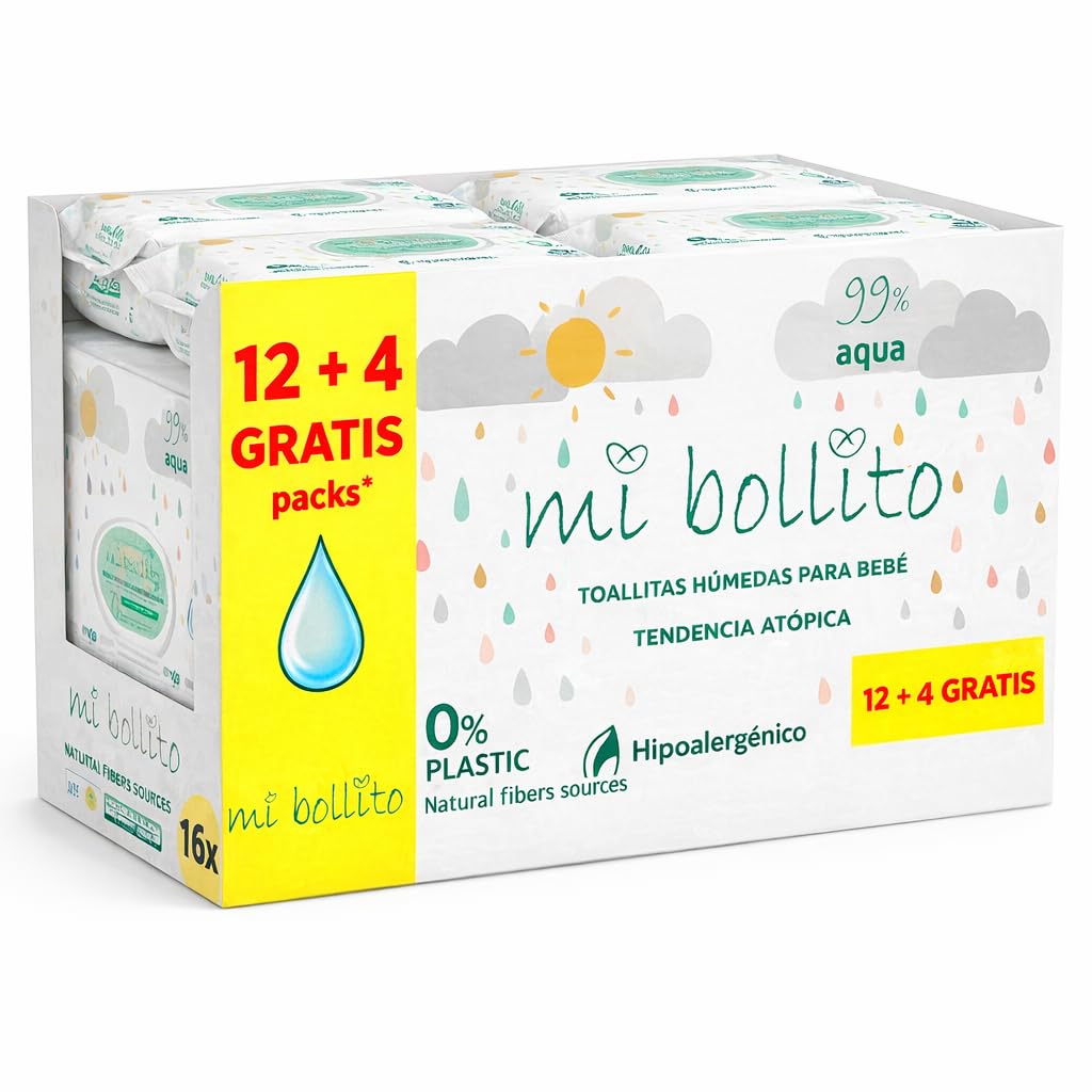 Toallitas Bebé 99% Aqua Pure, 100% Fibras Vegetales, 960 Toallitas, 16 Paquetes, PH Neutro, Piel Sensible y Atópica, Sin Perfume, Aptas Recién Nacidos