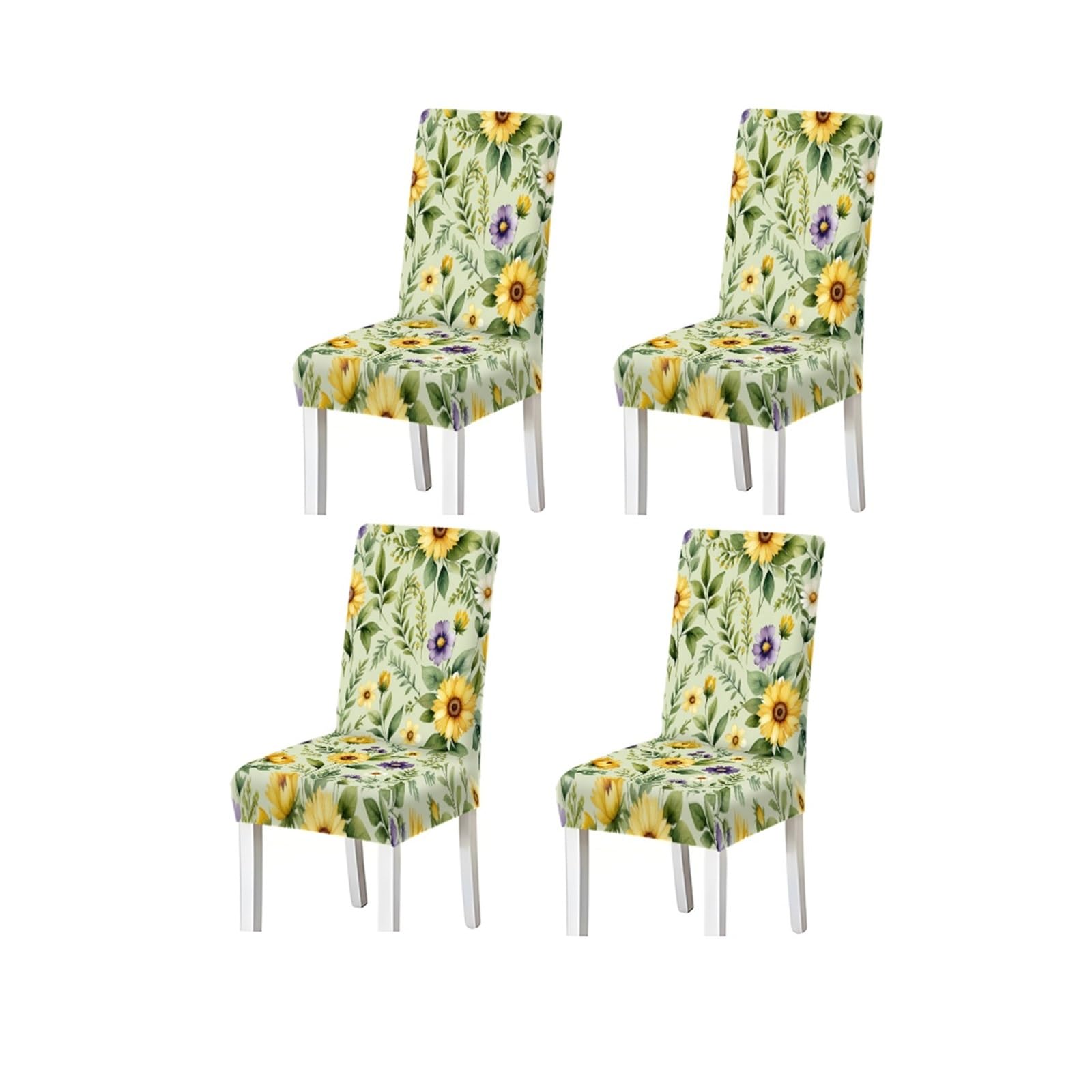 FZJKGH Sunflower Floral Dining Chair Covers Set Of 2/4/6, Stretch Washable High Back Chair Covers, Yellow Botanical Print Removable Stretch Slipcovers for Dining Chairs(4PCSChair cover)