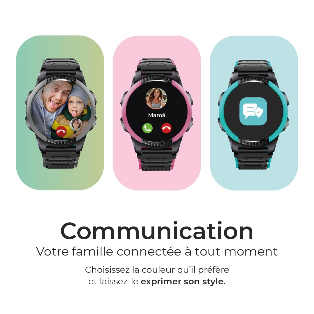 SaveFamily Slim 4G Montre Intelligente Enfant avec Appel vidéo GPS pour Enfants avec Appel, Chat, Bouton SOS, chronomètre, podomètre, étanche IP67, Design Moderne et Discret