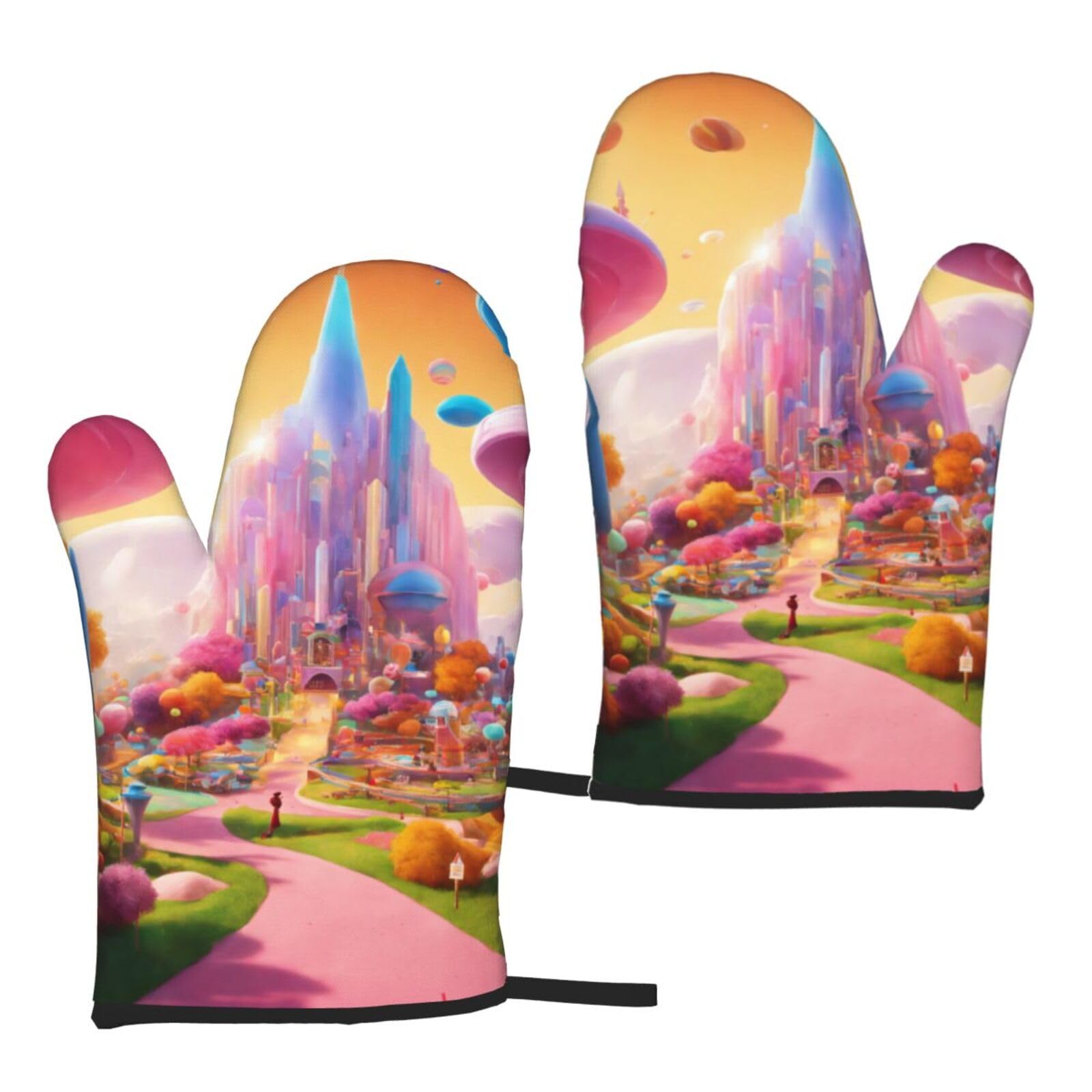 Candy Land Print Heat Resistant Universal Fit Oven Microwave Gloves Home Cooking Baking Grilling