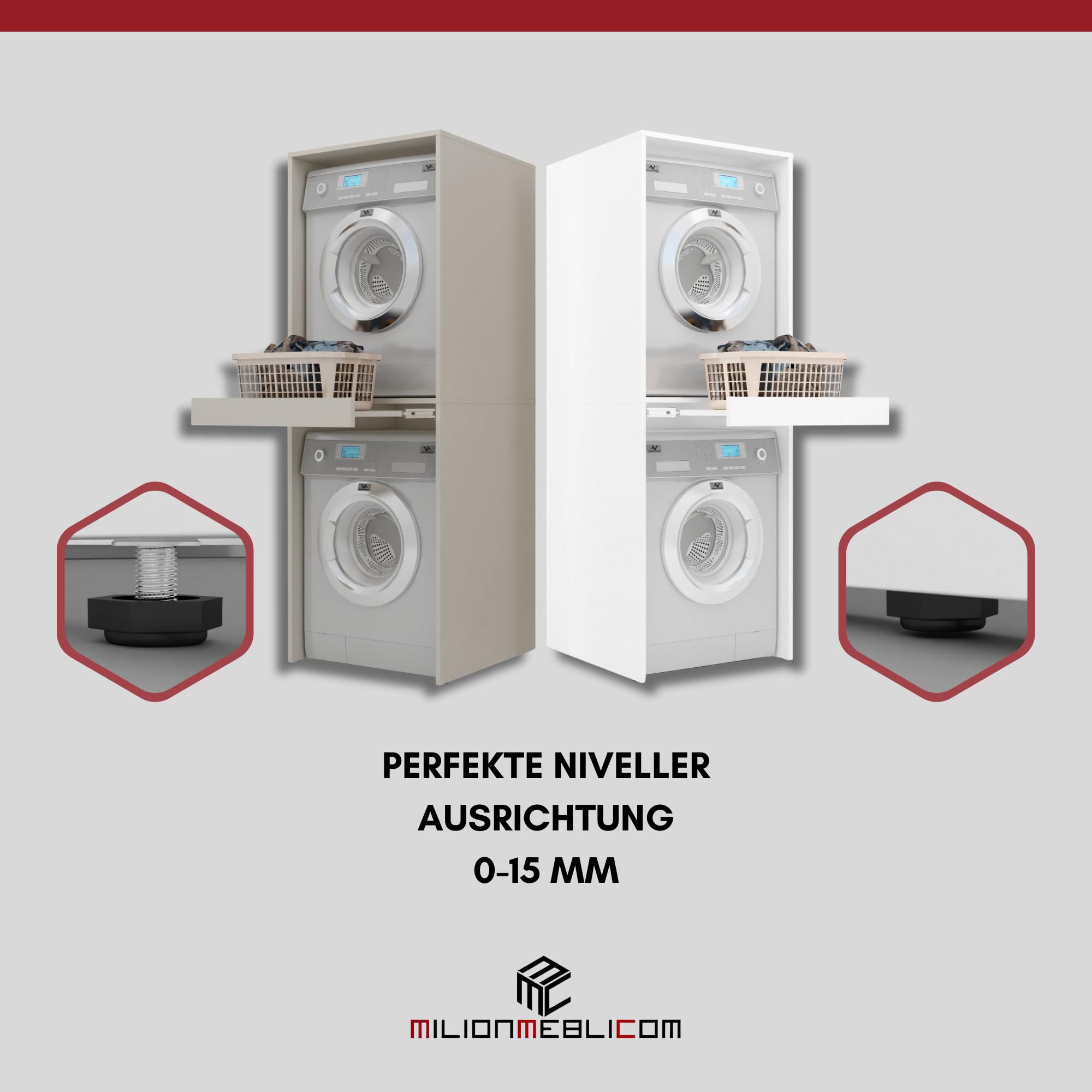 Waschmaschinenschrank Luna für Waschmaschine Trockner Badezimmerregal 183,7x65x66 cm Ausziehbarer Regalboden Waschmaschinenüberbau Hochkant 18mm Platte Farbe Weiß