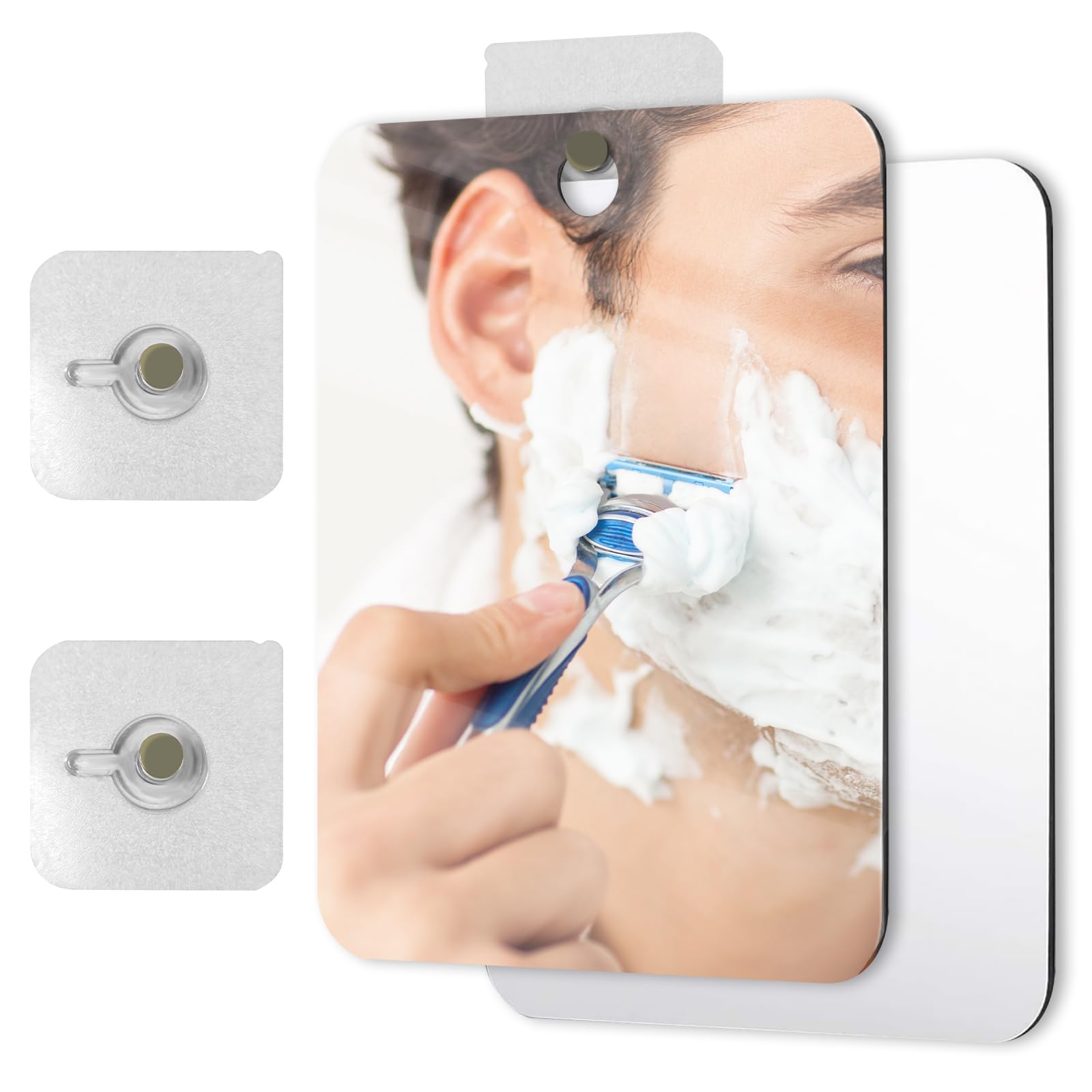 ASTIMESA 2 Pack Shave Shower Mirror with Low Fog, Unbreakable Acrylic Hanging Makeup Mirror, Small Frameless Bathroom Mirror for Wall Locker Travel Camping Door (9.8" x 7.8") (Medium)
