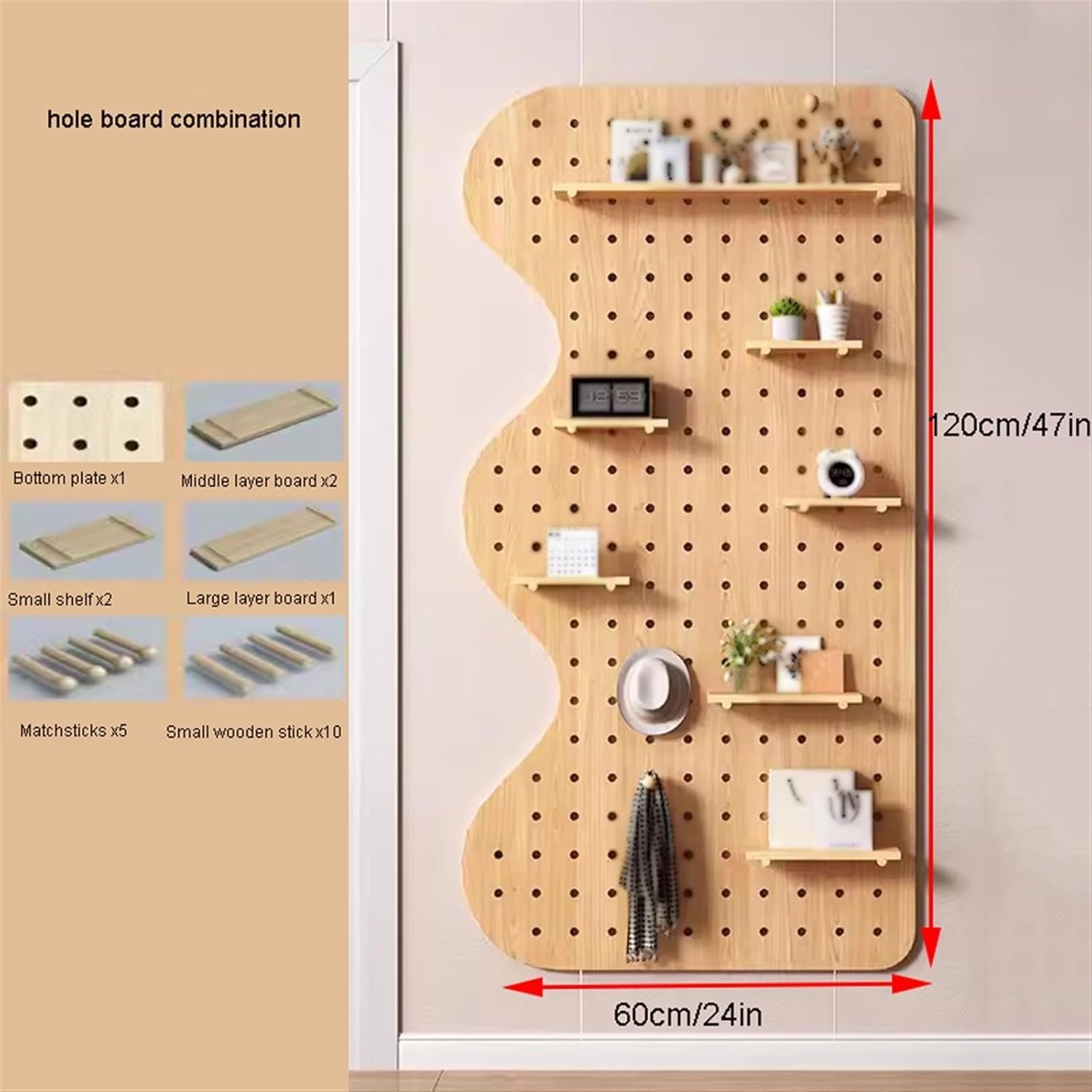 Wandsteuerung, Stecktafel, Wandhalterung, Stecktafel, modulares Raster-Organizer, Holz-Display, Stecktafel-Sets für Schlafzimmer, Arbeitszimmer (weiß, 60 x 120 cm)