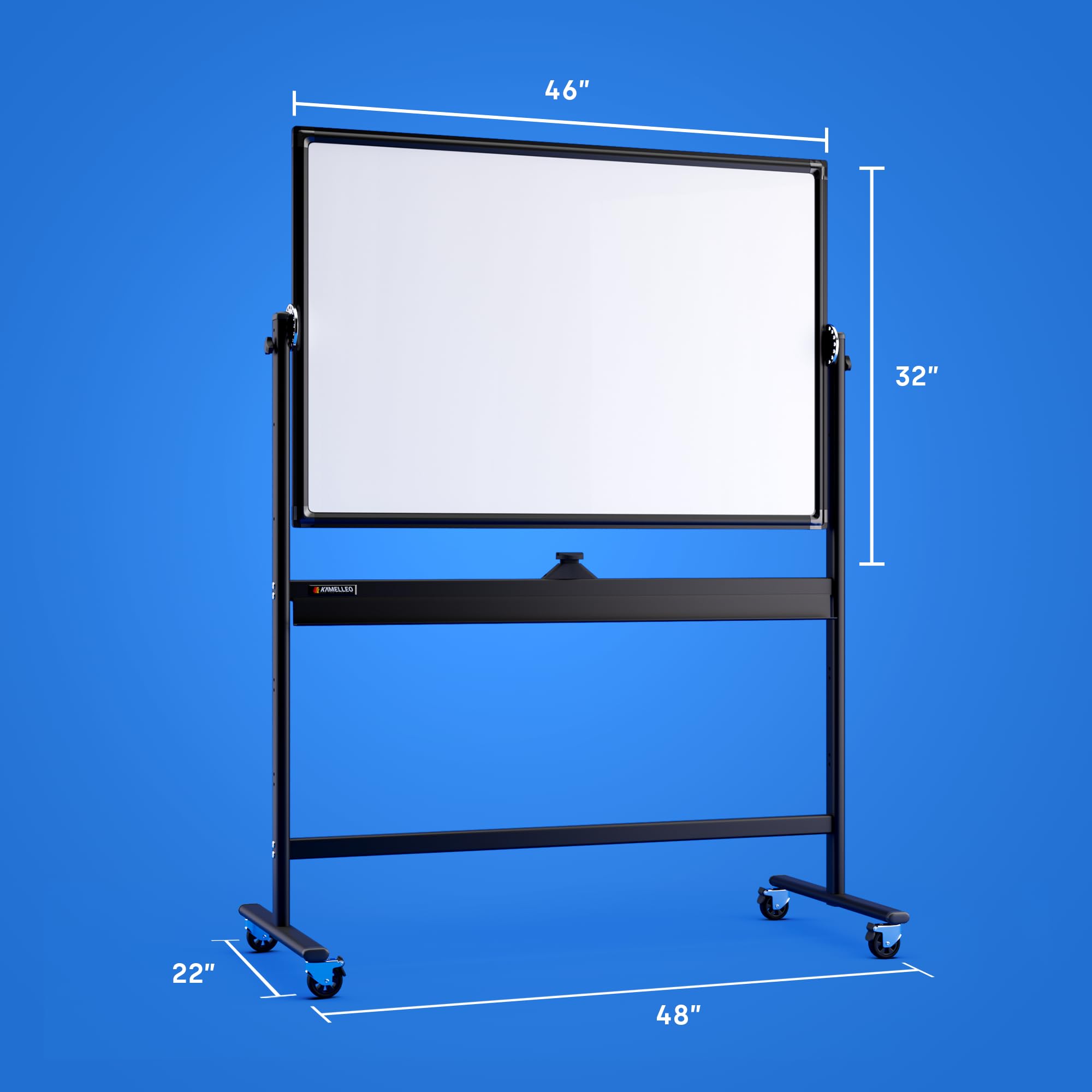 Grand tableau blanc magnétique portable effaçable à sec avec support – Double face style chevalet avec roulettes – Tableau blanc mobile pour bureau, salle de classe et maison – 117 x 81,3 cm