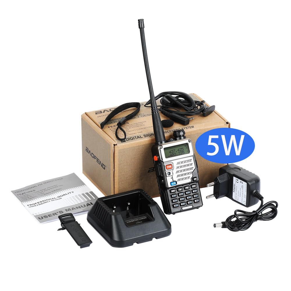 BAOFENG BF UV-5RE Upgraded Version 5Watt Dual Band Two-Way Radio (144MHz-146MHz VHF & 430MHz-440MHz UHF) Includes Full Kit, Black (Black)