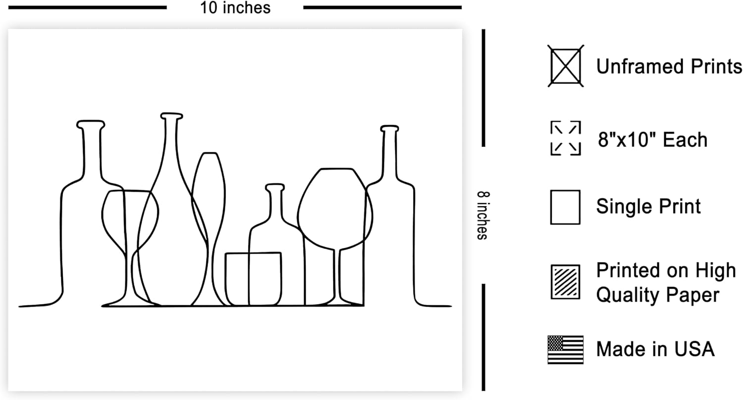 Poster Master Champagne Bottle Poster - Wine Glass Illustration - Drinks & Alcohol Artwork - Line Art - Black and White Drawing - Minimal Kitchen or Restaurant Wall Decoration - 8x10 UNFRAMED
