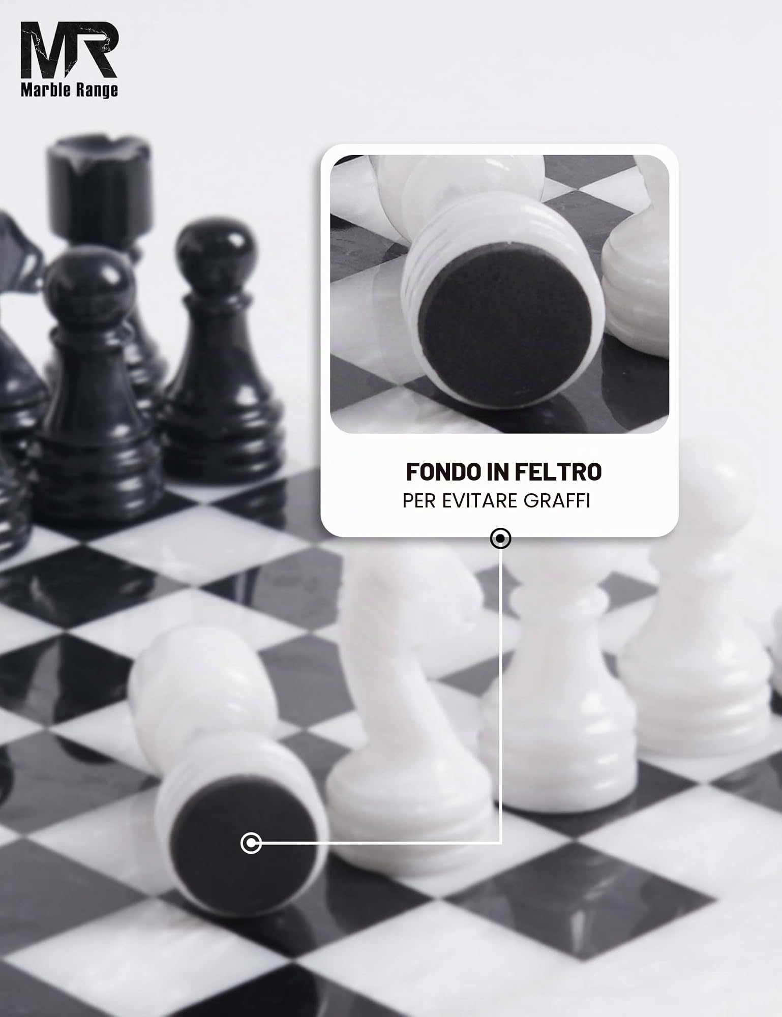 Set di scacchi in marmo per adulti, gioco da tavolo fatto a mano da 12 pollici con 32 pezzi degli scacchi, 2 regine extra e scatola portaoggetti, regalo per la casa (White & Black)