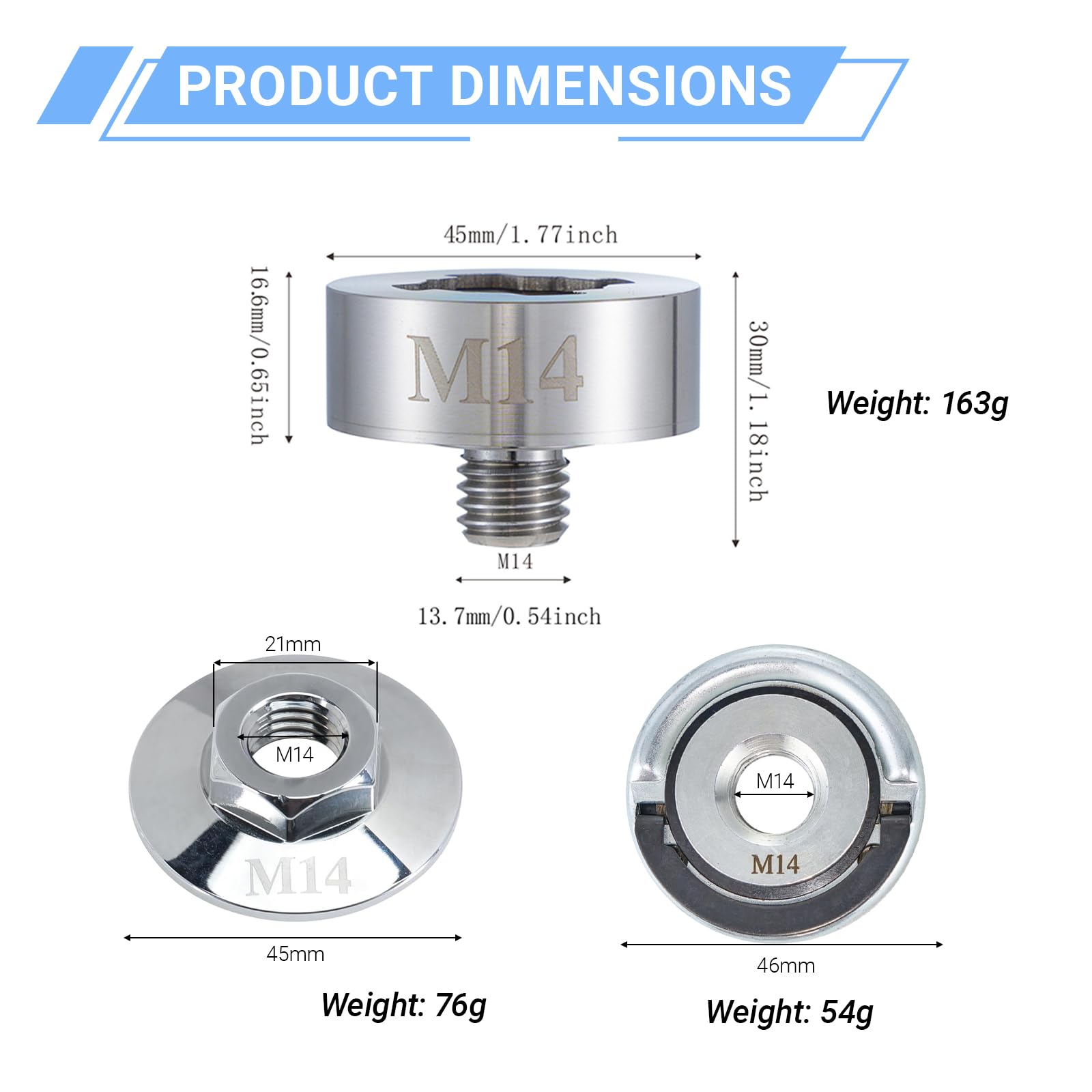 Adaptateur X-LOCK vers M14, 3 Pièces pour Meuleuse d'Angle, Compatible avec Système Bosch X-LOCK, Jeu d'Adaptateur à Verrouillage Rapide pour Disques à Tronçonner et à Meuler