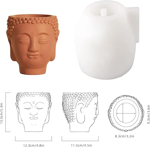 Miniatura 2 de BOOWAN NICOLE Molde de silicona para maceta de Buda de concreto, molde de cabeza de Buda para hacer velas, decoración, maceta interior