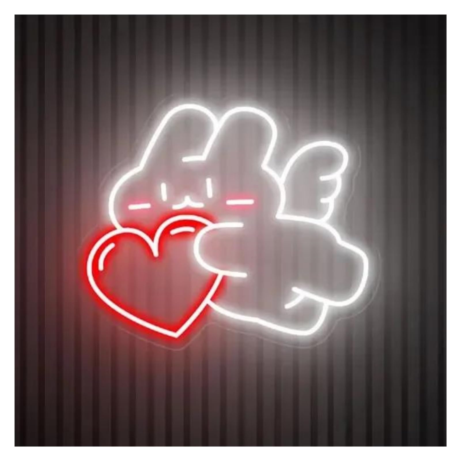 LEMST Signs Lamp USB Powered Rabbit with Heart Neon Lights, Cute Rabbit Angel Neon Signs, for Party Bedroom Decor Neon Sign(D,45cmx45cm)