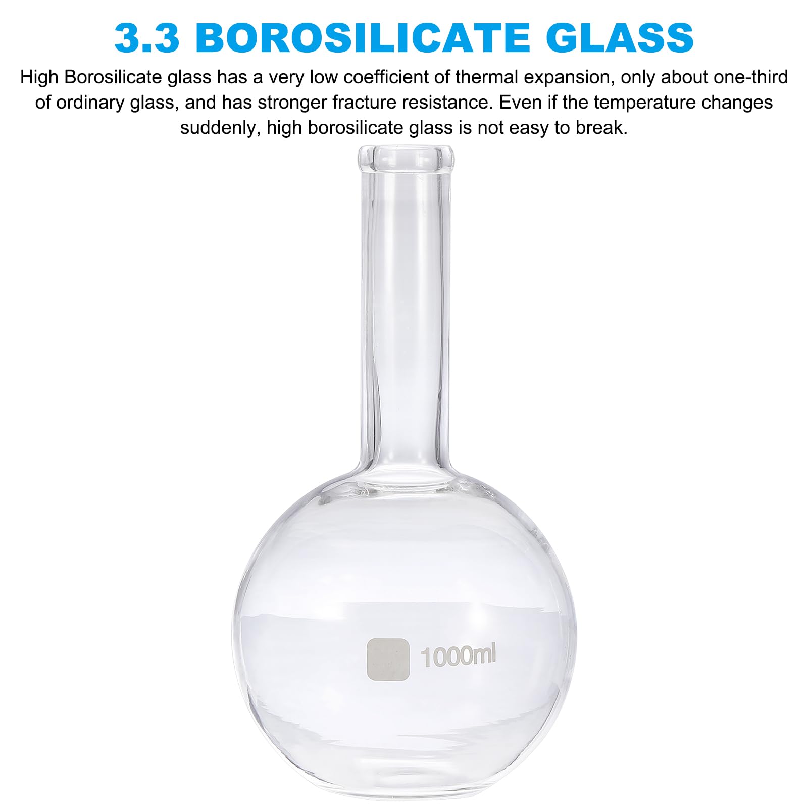 PATIKIL Matraz De Ebullición De 1000ml 4Pcs Matraz De Vidrio Borosilicato 3.3 De Un Solo Cuello Fondo Plano Pared Gruesa Con Junta Cónica Estándar 24/40 Para Laboratorio Transparente