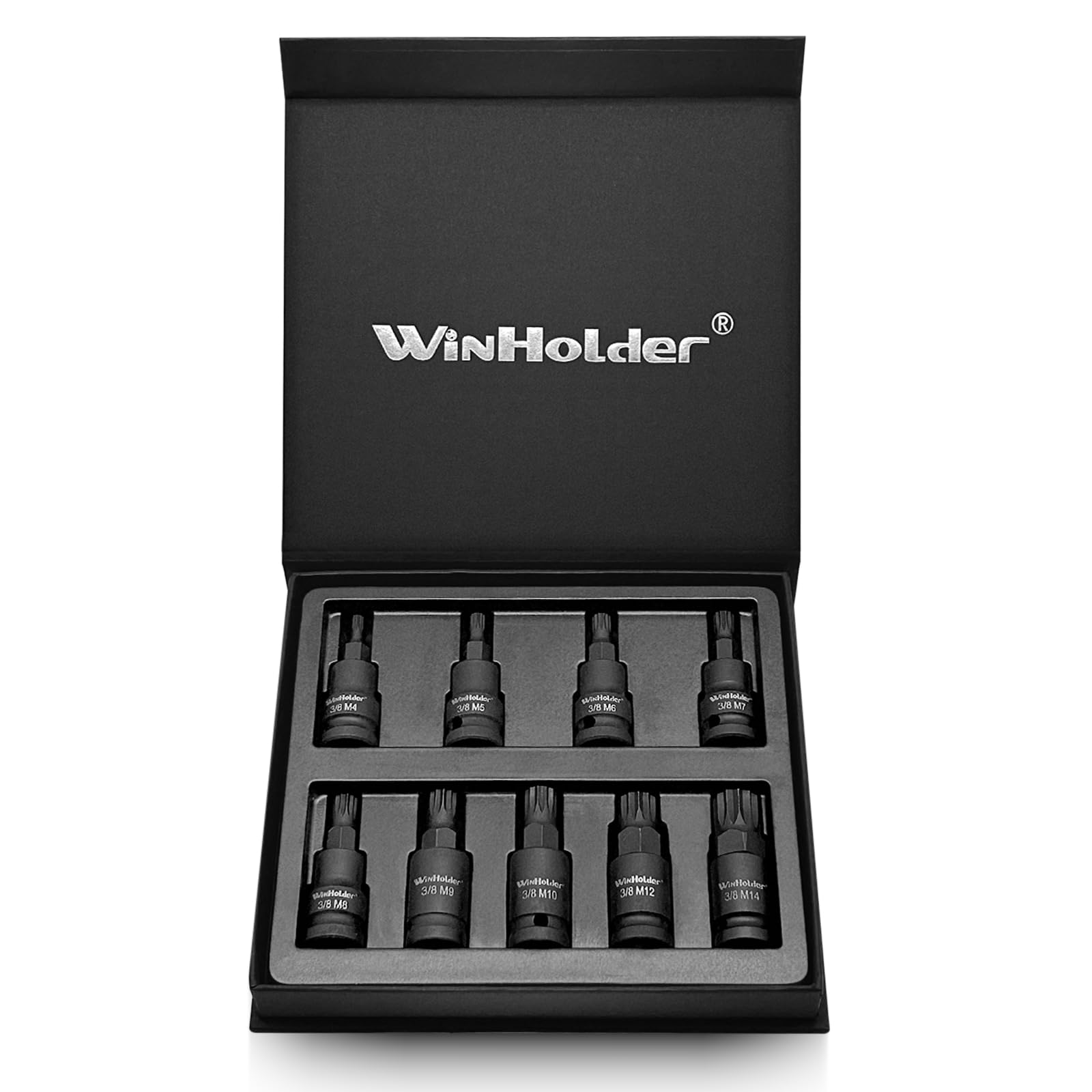 WinHolder 3/8" Drive Impact Hex Torx Spline Bit Socket Short Reach Allen Star Hand Tool Kit (9PCS Impact Spline Bit Sockets Set) - Image 2