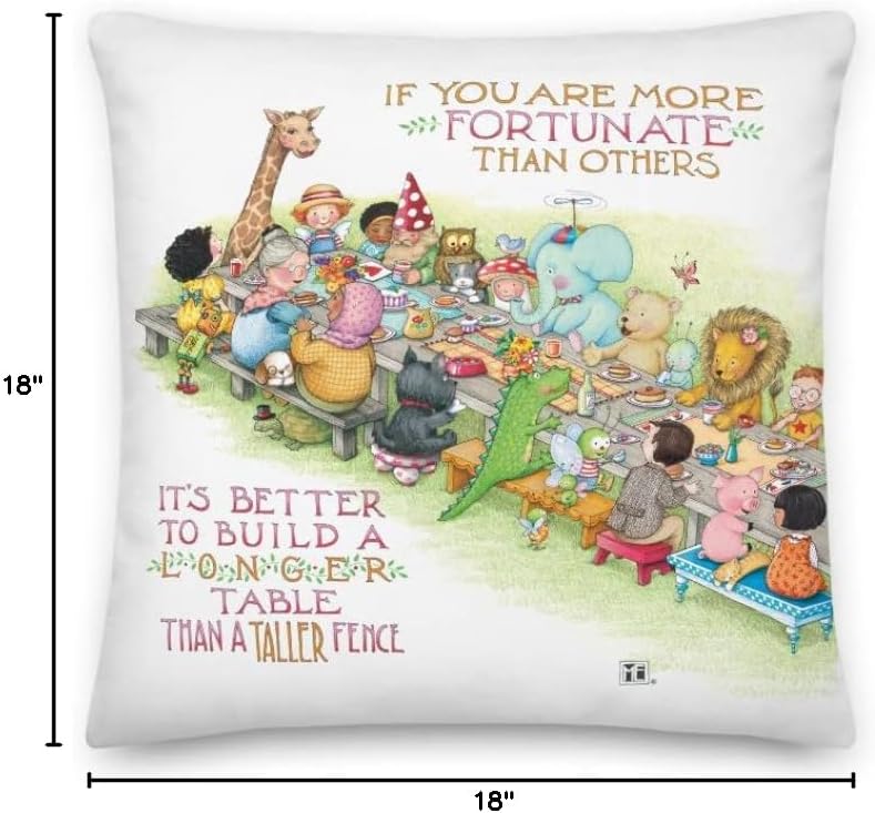 Mary Engelbreit Table of Kindness Throw Pillow – 18"x18" Decorative Accent Pillow with Washable Cover & Concealed Zipper