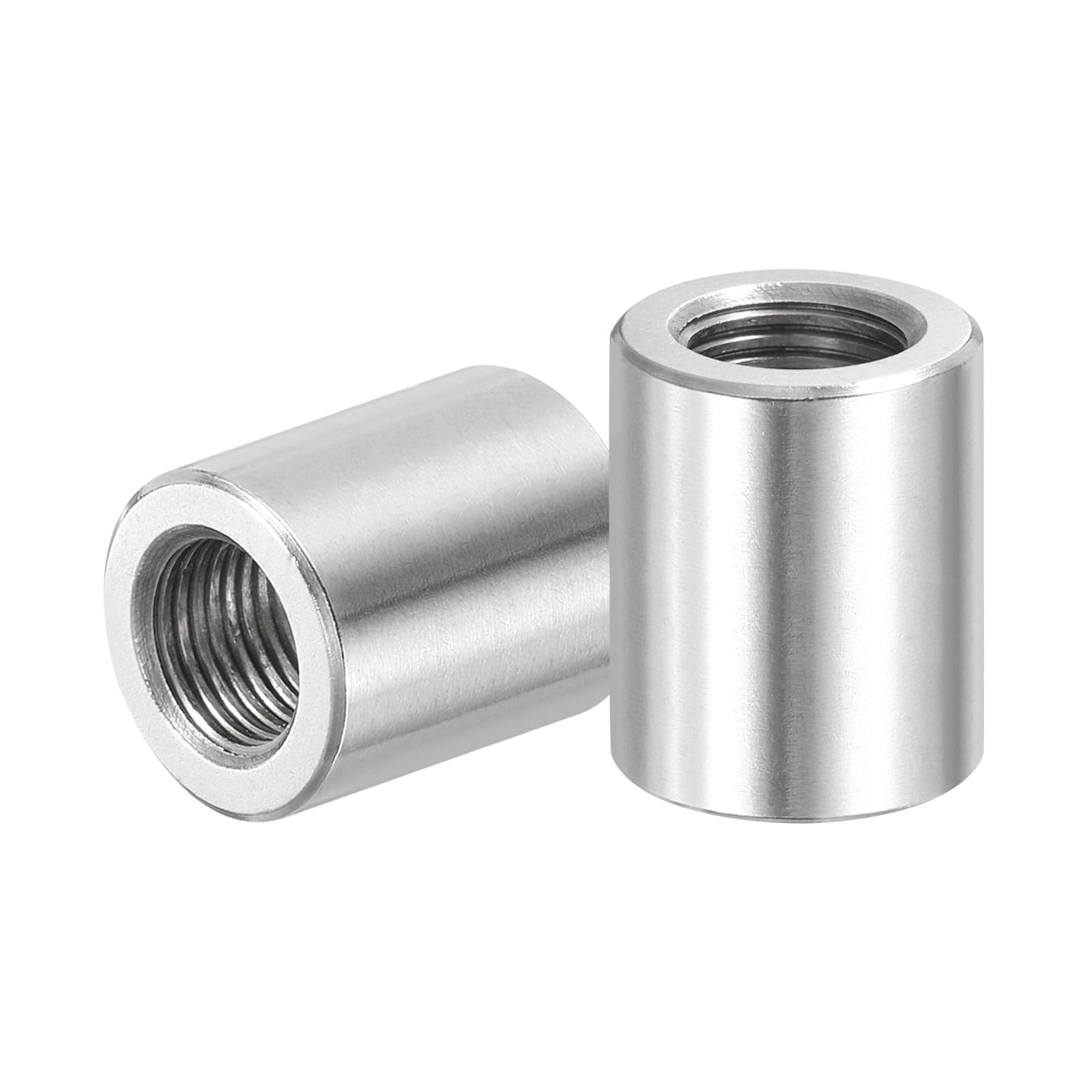 PATIKIL M10x1mm Pitch 304 Stainless Steel Round Coupling Nuts, 2 Pcs 20mm / 0.79" Length Metric Fine Thread Connector Sleeve Rod Bar Stud Fully Threaded Nut Fasteners, Silver Tone